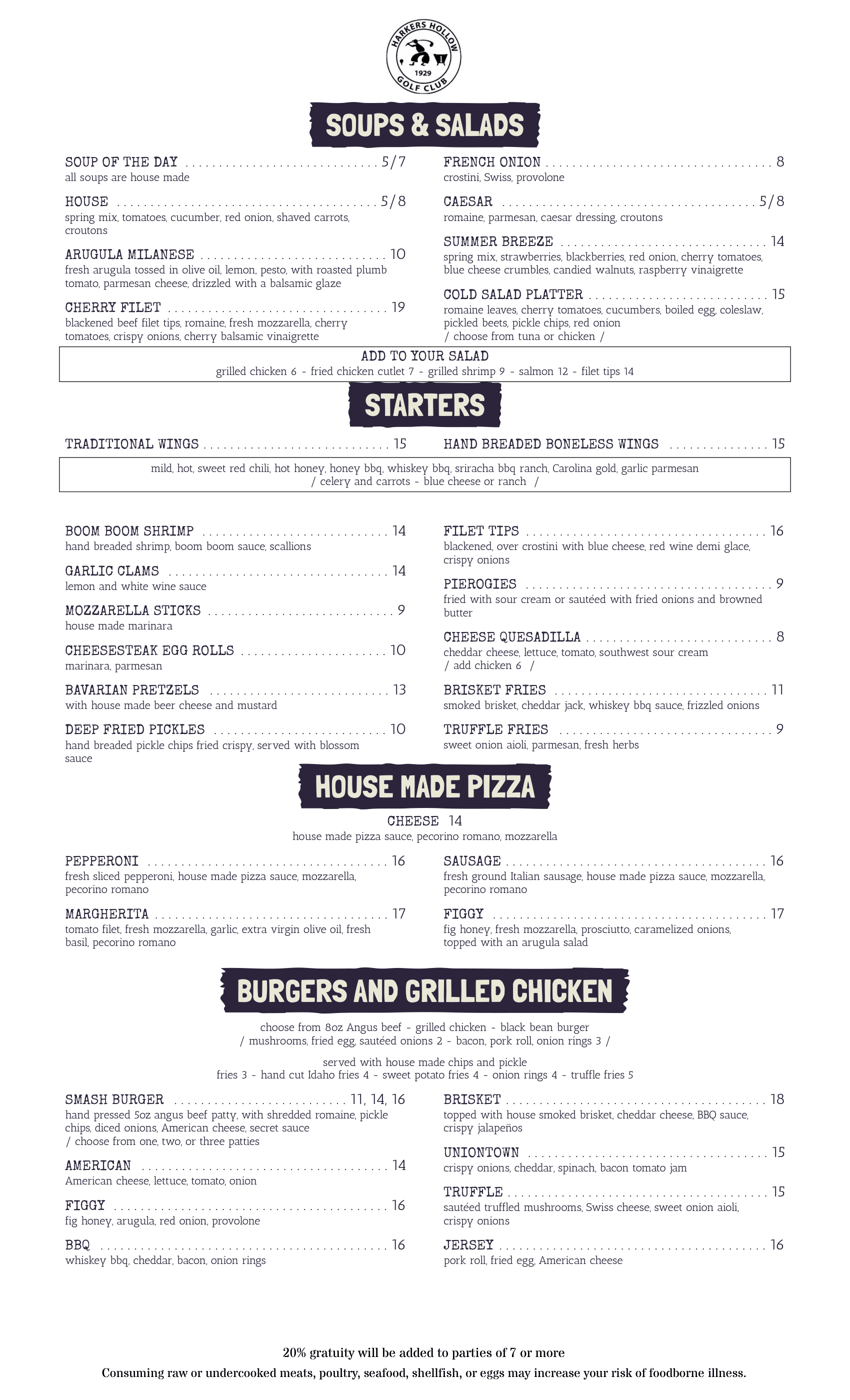 Bar and Grill menu