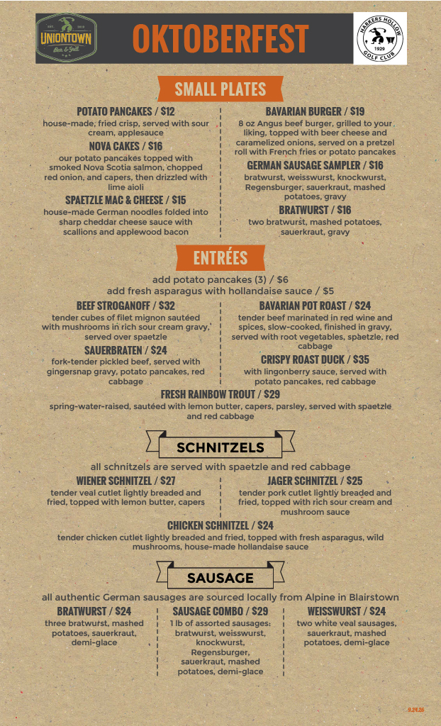 Oktoberfest menu